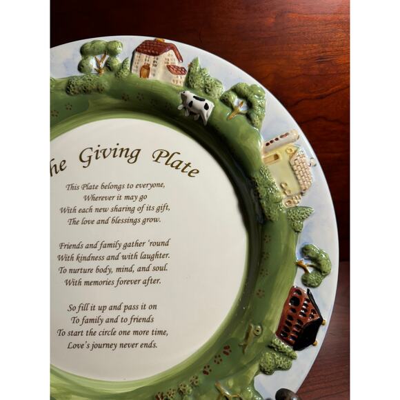 The Giving Plate 12.5" Hand Painted Raised 3D Farmhouse Country Scene on Border - Picture 3 of 7
